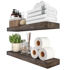 24 in. W x 5.5 in. D Rustic Natural Wood Floating Shelves Wall Shelf Set of 2 Open Shelving