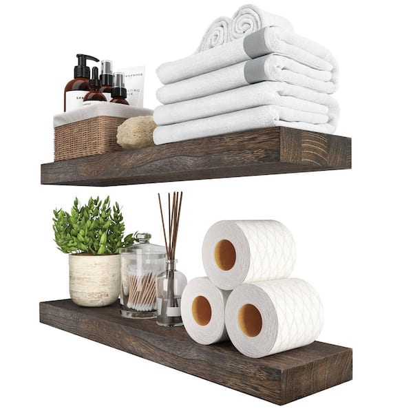 Unbranded 24 in. W x 5.5 in. D Rustic Natural Wood Floating Shelves Wall Shelf Set of 2 Open Shelving