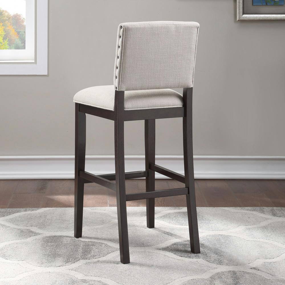 Lynwood Transitional Cream and Walnut Bar Stool with Bronze Accents