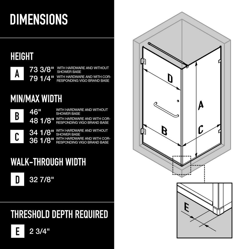 Pacifica 48" Frameless Clear Glass Shower Enclosure with Chrome Finish