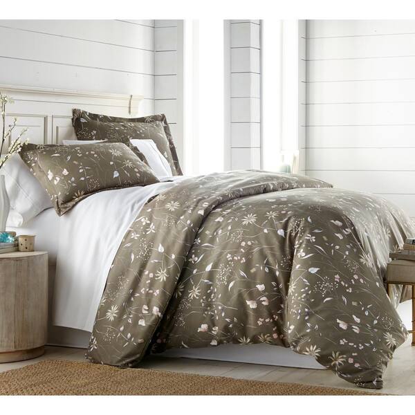 SOUTHSHORE FINE LINENS Secret Meadow Floral 2-Piece Brown Twin/Twin XL Microfiber Duvet Cover Set
