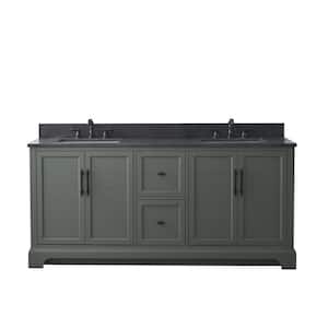 Chambery 72 in. W x 22 in. D x 34.5 in. H Double Sink Freestanding Bath Vanity in Vintage Green with Stone Top in Black