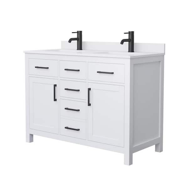 Wyndham Collection Beckett 48 in. W x 22 in. D x 35 in. H Double Sink Bathroom Vanity in White with White Cultured Marble Top