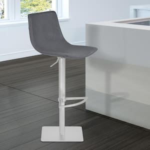 Attica 21-31 in. Vintage Gray Faux Leather and Brushed Stainless Steel Finish Adjustable Swivel Bar Stool