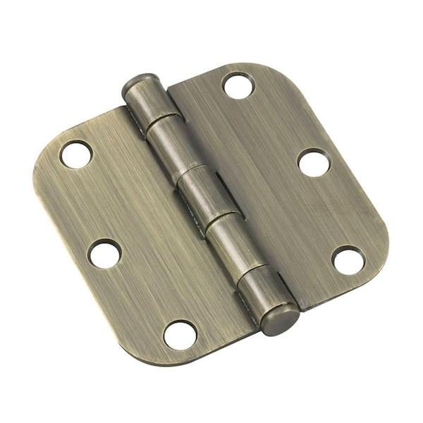 Onward 3 in. x 3 in. Antique Brass Full Mortise Butt Hinge with Removable Pin (2-Pack)