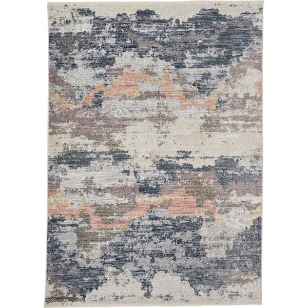 8 ft. X 10 ft. Blue and Ivory Abstract Area Rug