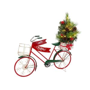 22 in. L Metal Holiday Bicycle w/B/O Lighted Artificial Christmas Tree