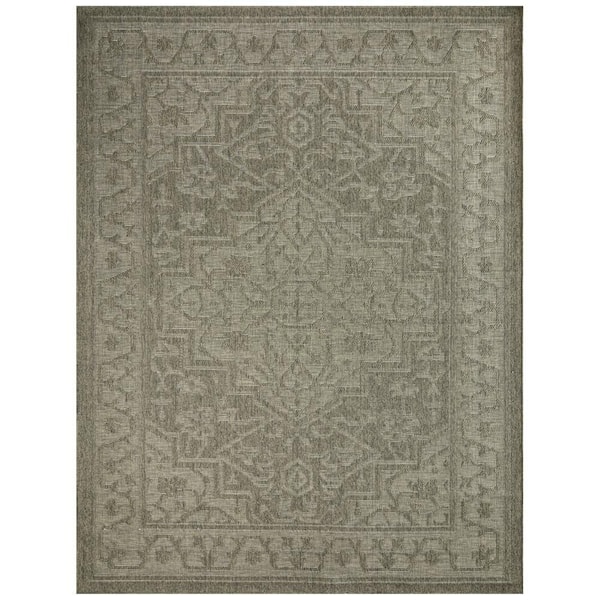 Tulum Olive 10 ft. x 14 ft. Center Medallion Contemporary Area Rug