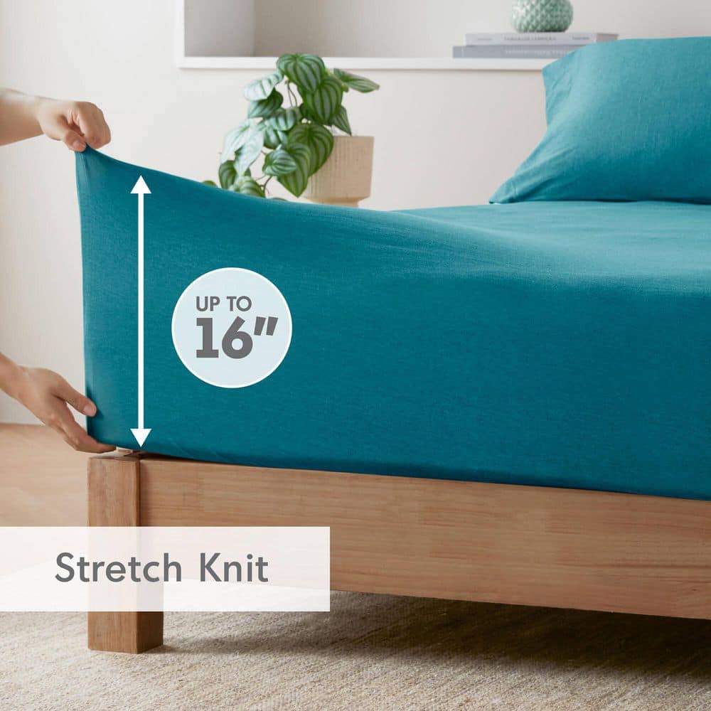 Teal Twin Jersey Knit Polyester Sheet Set