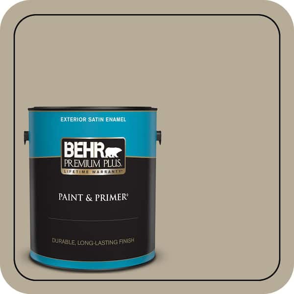 BEHR PREMIUM PLUS 1 gal. #N310-4 Desert Khaki Satin Enamel Exterior Paint & Primer
