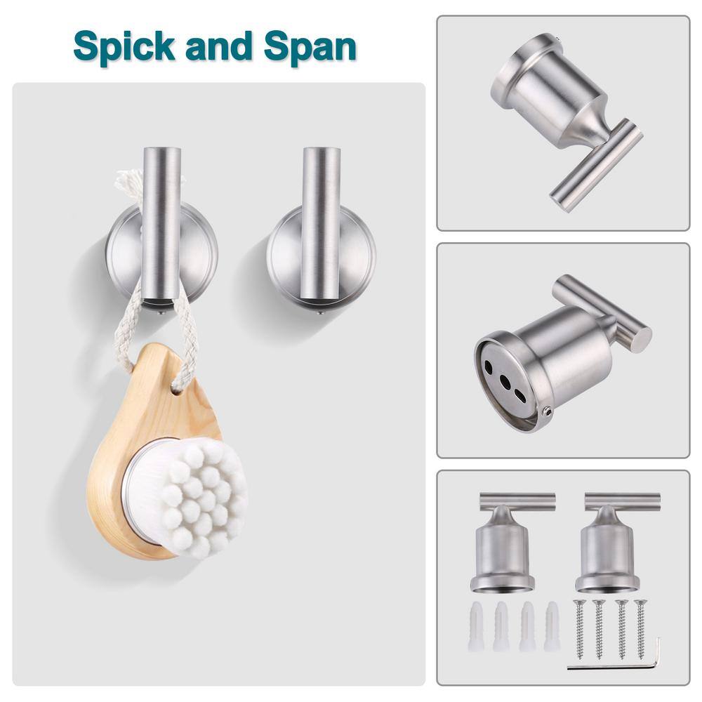 Brushed Nickel Stainless Steel Wall-Mounted Towel Hooks, 2-Pack