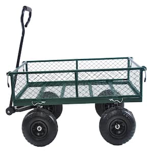 8 cu. ft. Steel Garden Cart with 4 wheels for Dirt, Logs, Hay, Cement and Pots in Green