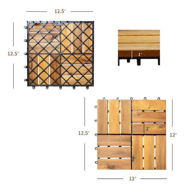 WELLFOR 1 ft. x 1 ft. Acacia Wood Deck Tile in Brown (27-Piece Per Box)