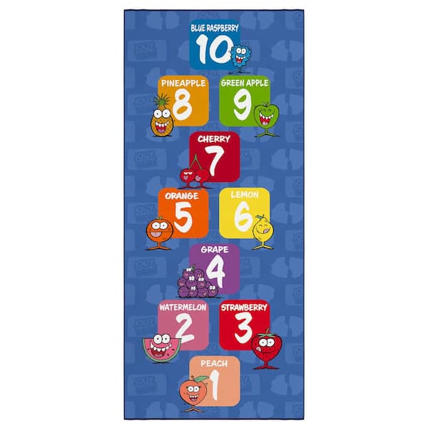 Jolly Rancher Kids Hopscotch 3 ft. x 6 ft. Non-Slip Runner Rug For Bedroom, Blue