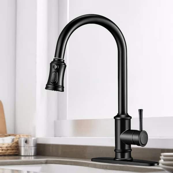 3-Modes Single Handle Pull Down Sprayer Kitchen Faucet Stainless Steel No Lead in Black