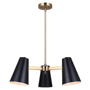 Harken 3-Light Matte Black and Gold Contemporary Chandelier for Dining Rooms and Living Rooms