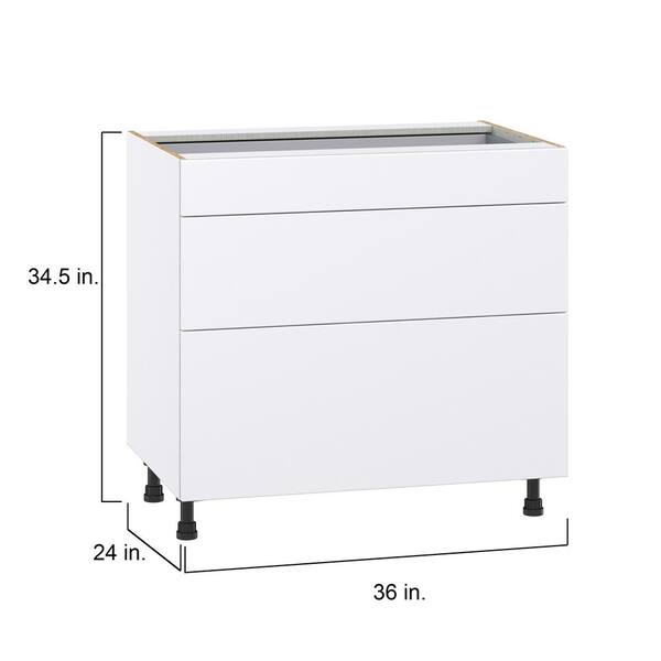J COLLECTION Fairhope Bright White Slab Assembled Cooktop Base Kitchen Cabinet with 3 Drawers (36 in. W x 34.5 in. H x 24 in. D)