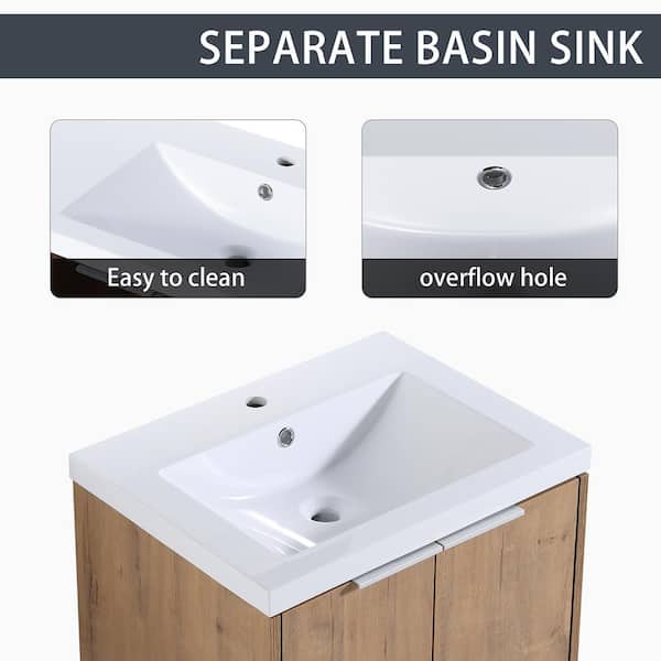 23.60 in. W x 18.10 in. D x 19.30 in. H Floating Wall-Mounted Bath Vanity in Imitative Oak with White Resin Top
