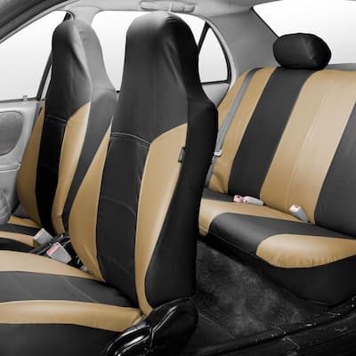 14Pc Car Seat Cover Venice Beige Black Car Floor Mat & Steering Cover