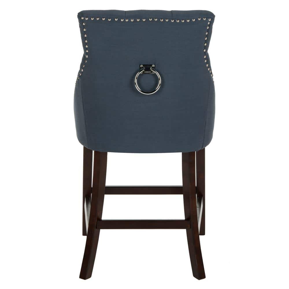 Elegant Navy Tufted Wingback Counter Stool with Chrome Detail, Set of 2