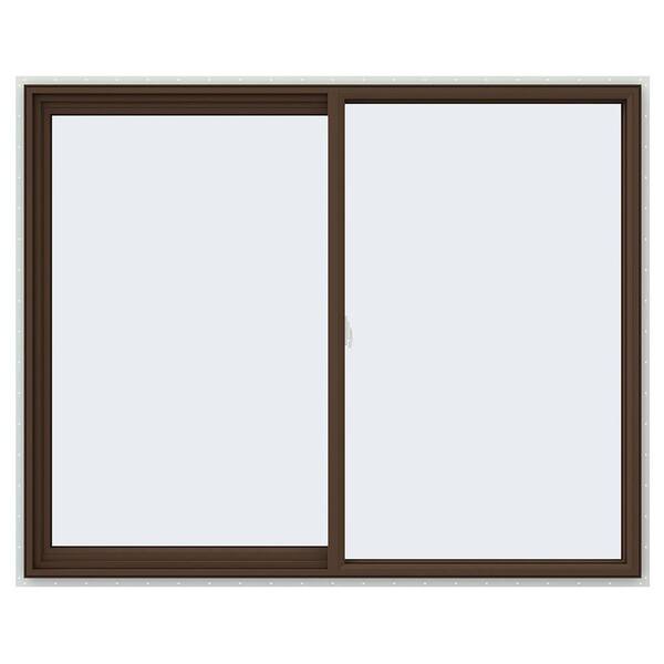 JELD-WEN 59.5 in. x 47.5 in. V-2500 Series Brown Painted Vinyl Left-Handed Sliding Window with Fiberglass Mesh Screen