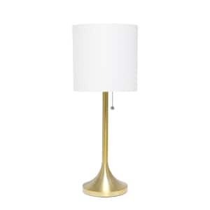 21 in. Gold Tapered Table Lamp with White Fabric Drum Shade