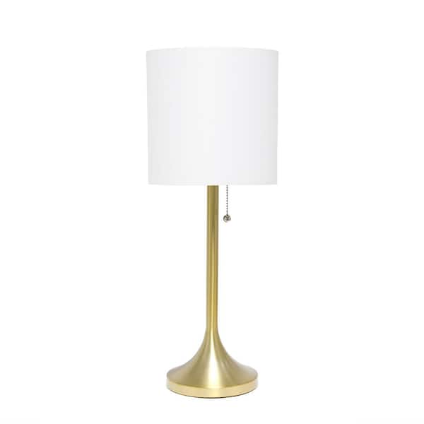 Simple Designs 21 in. Gold Tapered Table Lamp with White Fabric Drum Shade