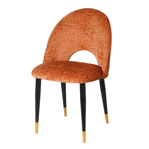 Tatahance Orange Linen Fabric dining Chairs with Black Golden Legs (Set of 2)