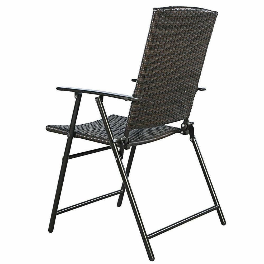 Brown Wicker Folding Outdoor Dining Chairs with Steel Frame, Set of 4