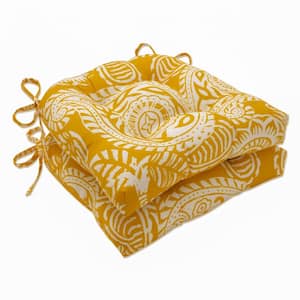 Paisley 17.5 x 17 in. 2-Piece Outdoor Dining Chair Cushion Yellow/Ivory Addie