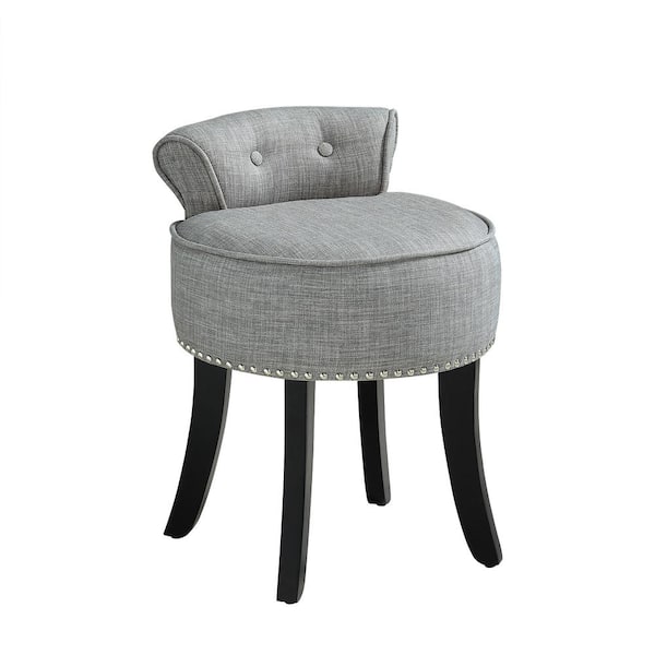Inspired Home Margot Nailhead Trim, Grey Vanity Stool With Back