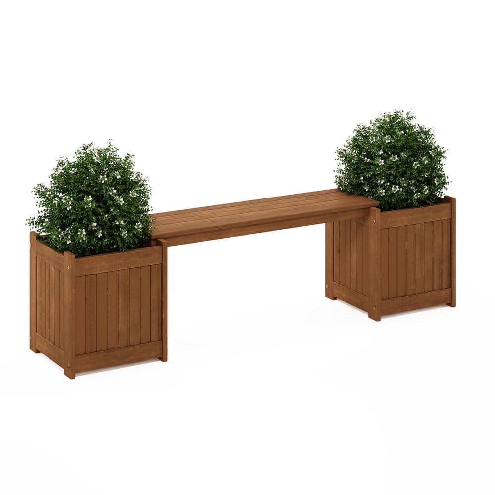 Furinno Brown Teak Hardwood Outdoor Planter Box with Bench