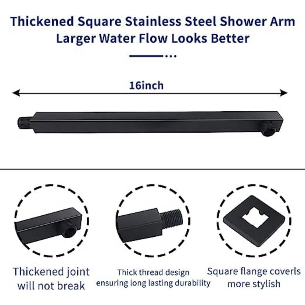Large Matte Black Stainless Steel Rainfall Shower Head with Extension Arm