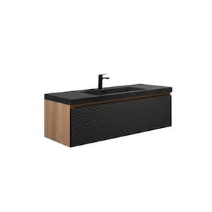 TN 47.25 in. W x 19.63 in. D Single Sink Floating Bath Vanity in Mature Oak with Matte Black Quartz Top