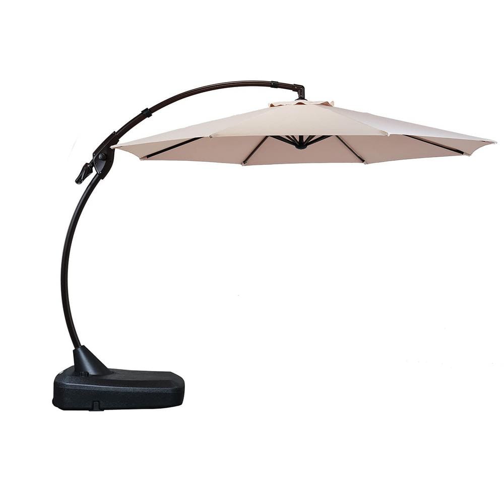 12 ft. Aluminum Cantilever Curvy Patio Umbrella with a Base in Champagne