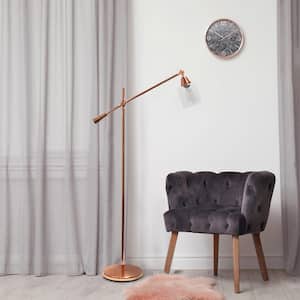 55.50 in. Rose Gold Swing Arm Floor Lamp with Clear Glass Cylindrical Shade
