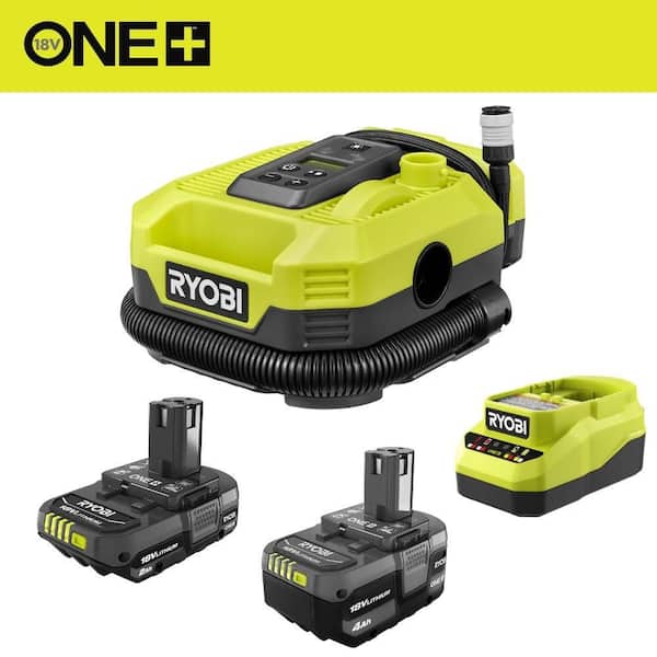 ONE+ 18V Lithium-Ion Starter Kit with 2.0 Ah Battery, 4.0 Ah Battery, Charger and FREE ONE+ 18V Cordless Inflator
