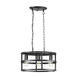 3-Light Black Metal Industrial Chandelier, Kitchen Island Ceiling Hanging Oval Pendant Light