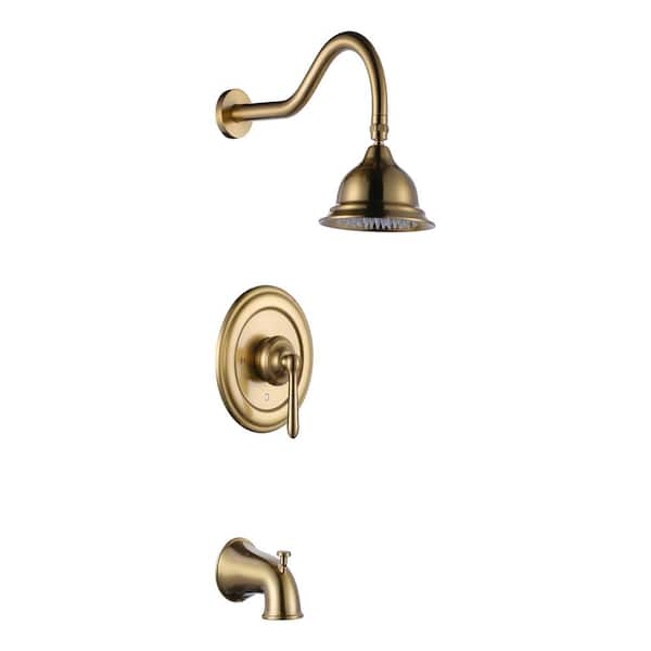 AVITAS Vintage Single Handle 1-Spray Shower Faucet 1.8 GPM with Pressure Balance and Tub Spout in Brushed Gold (Valve Included)
