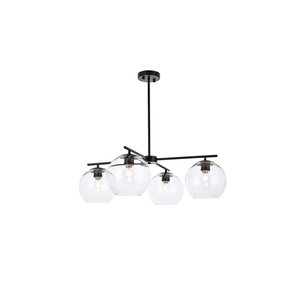 Home Living 40-Watt 4-Light Black Pendant Light with Glass Shade, No Bulbs 