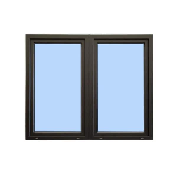 48 in. x 54 in. Elite Euro Black Exterior/White Interior Vinyl Double Sash Tilt and Turn Window, LHS/RHS  Inward Swing