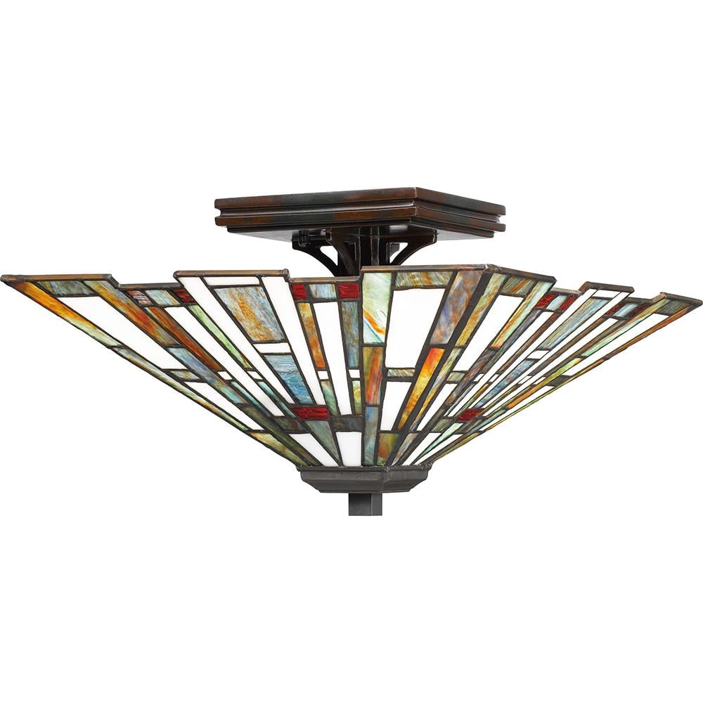 Valiant Bronze and Multicolor Tiffany Glass Flush Mount Light
