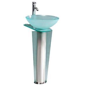 Vitale 16.50 in. Modern Stainless Steel Pedestal with Frosted Glass Vessel Sink