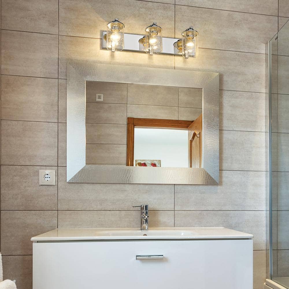 Beckett Chrome 3-Light Vanity with Clear Seedy Glass Shades
