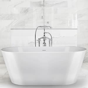 Freestanding 58.5 in. Fiberglass Flatbottom Modern Stand Alone Non-Whirlpool Bathtub in Glossy White
