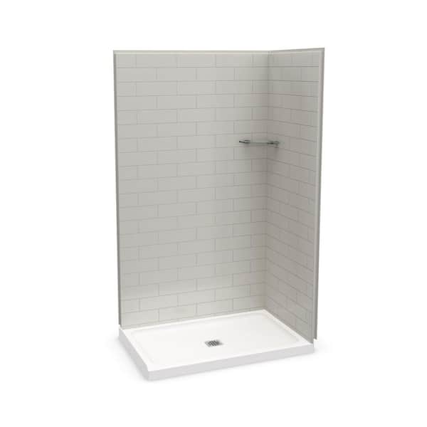 Utile 48 in. W x 32 in. D x 80 in. H Composite Direct-to-Stud 2-Piece Corner Shower Wall Kit in Metro Soft Grey