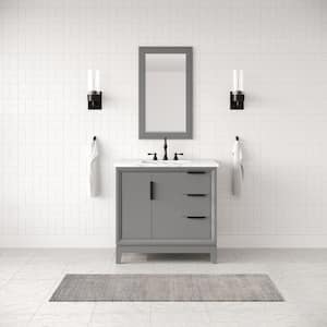 36 in. Single Sink Bath Vanity in Carrara White Marble Vanity Top in Cashmere Grey w/ F2-0012-03-TL Lavatory Faucet