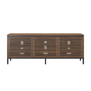 68 in. Media Console with Steel Post Base for TVs up to 77 in., Walnut Wood Veneer