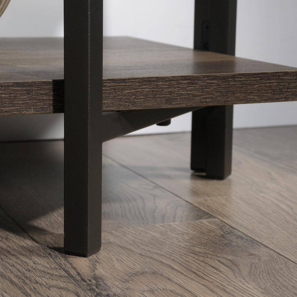 Smoked Oak and Black Metal 55" TV Stand with Open Shelving