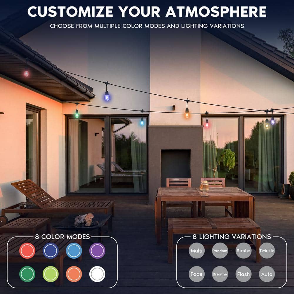 48FT Multicolor LED Outdoor String Lights with Remote Control